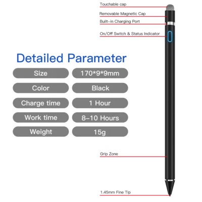 Active Stylus Pen Compatible for iOS&Android Touch Screens Rechargeable Pencil - Image 1 of 4