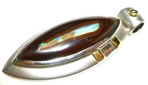 STERLINGSILBER 18K GOLD BOULDER OPAL DIAMANT GROSS MATT FINISH ANHÄNGER SIGNIERT - Bild 1 von 7