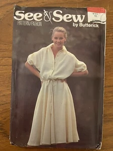 Vintage Butterick 6393 ungeschnittenes Muster 1980er Jahre Misses Midi Frühling Sommer Kleid Gr. 10 - Bild 1 von 2