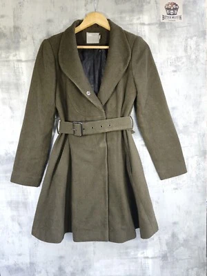 ASOS Fit & Flare Wool Blend Coat – Belted Military Style – Khaki Green – UK 10 - Image 1 of 4