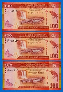SRI LANKA (CEYLON) 100 RUPEE 2015 P-125d 3 Consecutive Notes with Stains - Picture 1 of 2