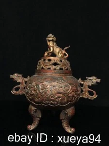 Chinese ancient Pure Copper elephant Lion Beast Statue Incense Burner Censer - Picture 1 of 9