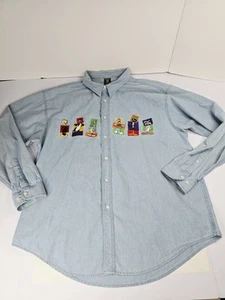 Vintage Looney Tunes Shirt Mens 2XL Denim Warner Bros Bugs Daffy Cartoon 90s - Picture 1 of 12