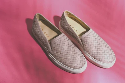 M.GEMI NWOB Cerchio Rose Dust Suede Leather Woven Italian Luxury Sneakers sz 10 - Image 1 of 4