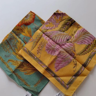 Salvatore Ferragamo 2 Pañuelos 42cm 16′′ Algodón Flor Azul Verde Amarillo Foto 1 de 4