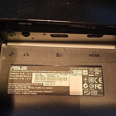 ASUS VE248Q 24" Full HD 1080p LED LCD Monitor with HDMI, DisplayPort, VGA VESA - Image 1 of 4