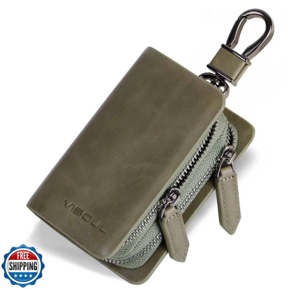 VISOUL Estuche para Llaves de Coche Doble Cremallera, Cuero Coche Llave Inteligente F Foto 1 de 4