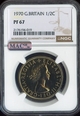 1970 GREAT BRITAIN HALF CROWN  1/2C NGC PF67 MAC SPOTLESS . - Image 1 of 4