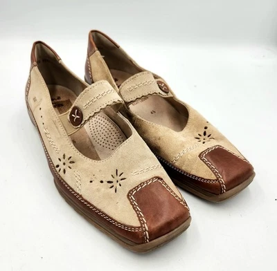 Zapato sin cordones Rene By Ara punta cuadrada gamuza cuero Mary Jane para mujer 7 beige marrón Foto 1 de 4