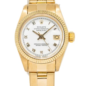 Rolex Date Just 6916 Oyster 18K YG Fluted White Dial Auto Ladies Watch 26mm - Picture 1 of 6