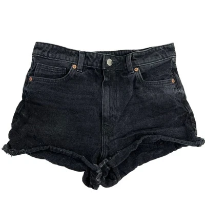 Monki Tallie Sz 28 Shorts Distressed Denim Jean Black Turn Up Cuffed Hem Cotton - Image 1 of 4
