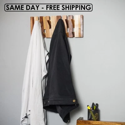 Handcrafted Wooden Wall Hook Rack - Image 1 of 4