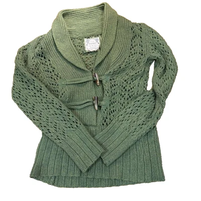 Vintage Old Navy Moss Green Toggle Cardigan S Crochet Knit Cottagecore Fairycore - Image 1 of 4