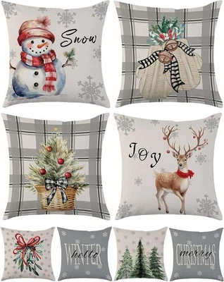 Christmas Snowman Throw Pillow Covers 18 x 18 Inch Set of 4 Xmas Tree Reindeer G - Image 1 of 4
