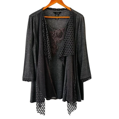 Top Ali Miles Boho Bordado Fairy Grunge Talla 1X Gris Malla Arte para Usar Foto 1 de 4