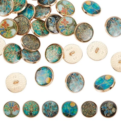 24pcs 6 Styles Enamel Shank Buttons - 18mm Alloy, Tree Theme, Green, Gold, Vi... - Image 1 of 4