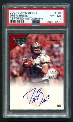 2001 Topps Debut Drew Brees RC AUTO 66/499 PSA 8 NM-MT - Image 1 of 2