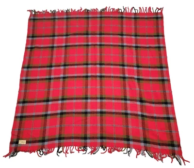 Faribo Faribault Woolen Mill Blanket 50"x49" Wool Red Tartan Plaid Throw Fringe - Image 1 of 4