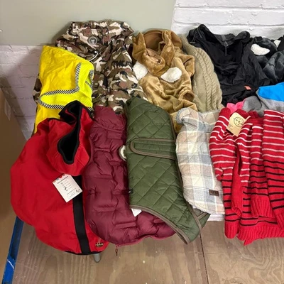 Lot-of-28 Pet Clothes Mixed Size, Dog Rain Jackets, Warm & Soft Sweaters& Shirts - Image 1 of 4