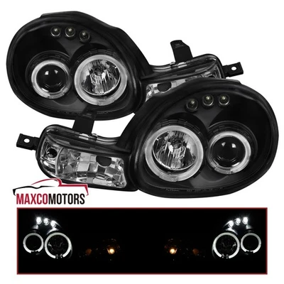 Black Projector Headlights Fits 2000-2002 Dodge Neon LED Halo Signal Lamps Pair - Image 1 of 4