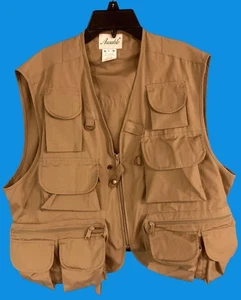 AUSABLE Mens Zip Up Khaki Multi-Pocket Fly Fishing Tactical Outdoor Vest Size L - Picture 1 of 7