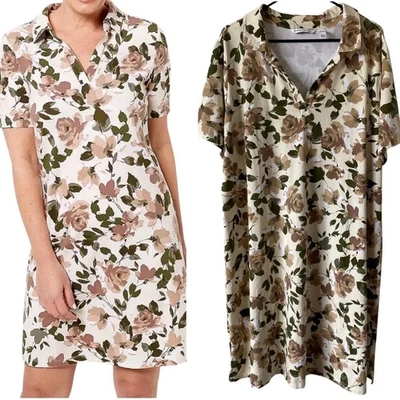 Vestido ISAAC MIZRAHI LIVE NUEVO SIN ETIQUETAS Tejido Floral Crema Talla 2X Alto Cuarto Botón Foto 1 de 4