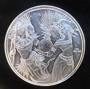 Aztec Indian Mayan Globe Dance Bullion Rare Vtg-0.999 Silver 1 Oz Ounce Art Coin - Picture 1 of 2