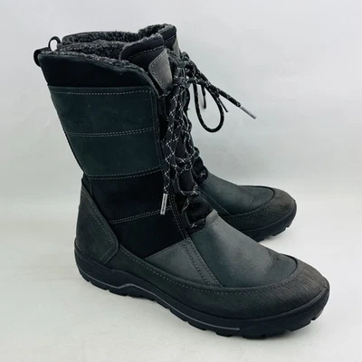 Ecco Trace Lite Winter Boot US 9 Black HydroMax Leather Faux Fur Lined Lace Up - Image 1 of 4