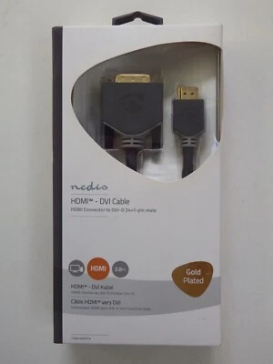 2m Nedis HDMI Male - DVI-D Male 24+1 pin Gold Plated Cable/Lead Thumbscrews - Image 1 of 4