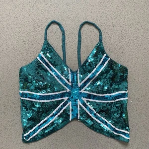 Miss Selfridge Green Sequin England Flag Y2K 00s Butterfly Top Size 6,8,10,12UK - Picture 1 of 8
