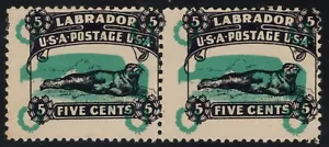 Newfoundland ERROR pair 1908 Labrador USA Bogus Fantasy Cinderella Seal - Picture 1 of 2