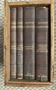 Juego de libros de texto Railroad Engineering ICS 1897, caja con detalles de madera, impresión de rebabas - Imagen 1 de 11