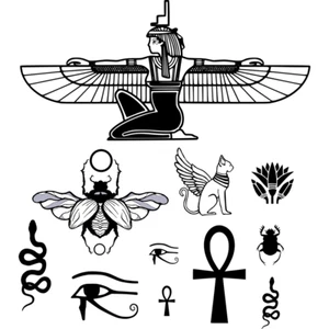 Set of 11 Egyptian Temporary Tattoo Goddes ISIS scarab beetle eye of Horus ankh - Picture 1 of 12