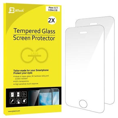NEW JETech 2-Pack iPhone SE 5S 5C 5 Premium Tempered Glass Screen Protectors - Image 1 of 2
