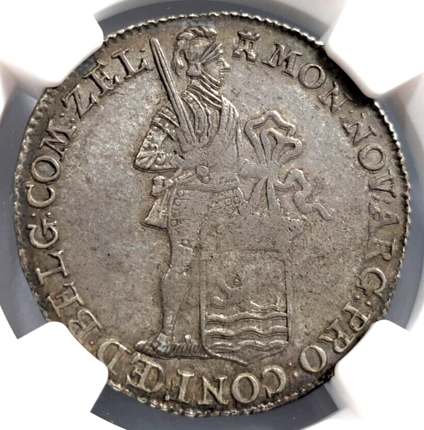 1785 Netherlands Silver 1/4 Ducaton NGC XF45 Zeeland Lion Crown Concordia Toned - Image 1 of 4