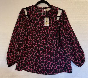 michael kors Top Women M Long Sleeve Cold Shoulder Animal Print Colorful - Picture 1 of 10