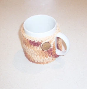 Hand Crochet Butterscotch Yellow Button Coffee Mug Cozy - Picture 1 of 3