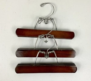 Vintage Dark Wood / Steel Pants Skirt Hangers Clamp Style Padded Set of 3- 9” - Picture 1 of 3