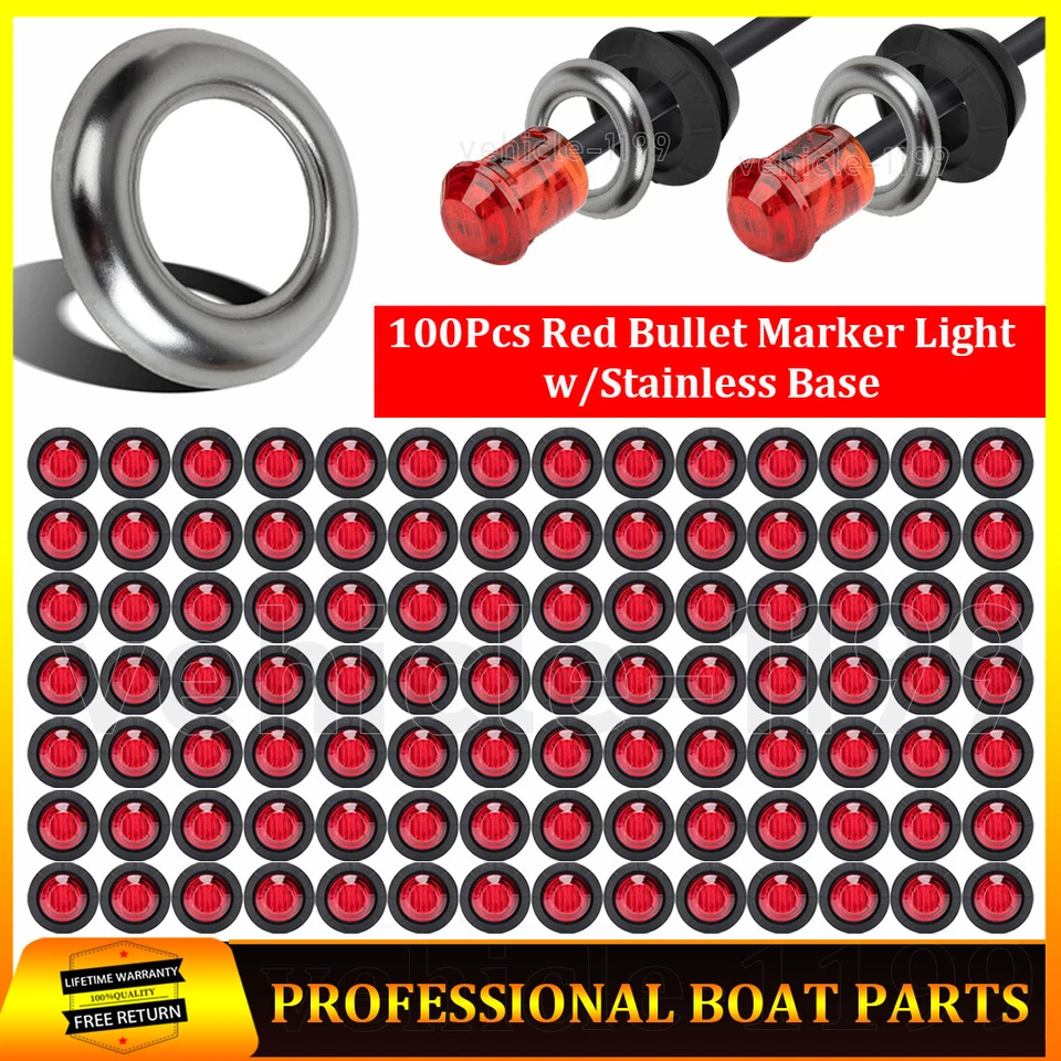 100x Round 3/4"Red LED Bullet Truck Trailer Side Marker Lights W/Stainless Bezel - Image 1 of 4