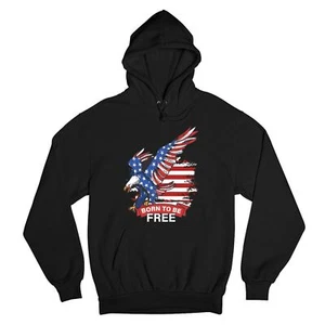 Diving Bald Eagle Sweatshirt Born to Be Free American Flag 4th of July Hoodie - Picture 1 of 36