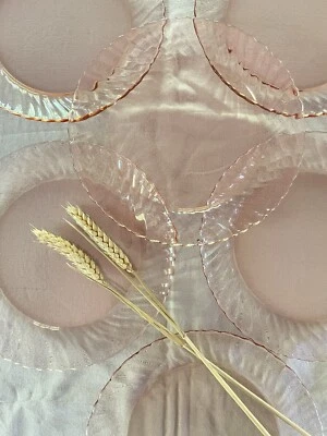 Lot de 6 assiettes plates vintage Rosaline en verre rose Diam 22,5 cm - Photo 1/4