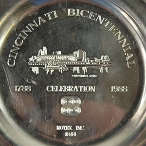 1988 Cincinnati Bicentennial Celebration Ashtray Coaster Rotex Woodbury Pewter - Picture 1 of 5