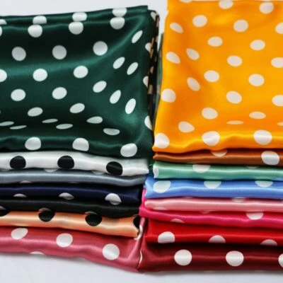 1 Yard Polka Dots Fabric Satin Charmeuse Soft Lining Scarf Diy Tissu - Image 1 of 4