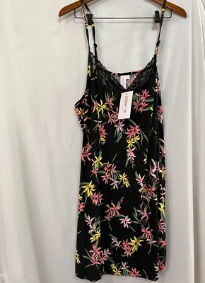 Joyspun Women's Floral Gown Nightshirt knit Chemise with Lace Black U pick New - Image 1 of 3
