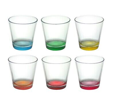 Set Of 6 Coloured Base Glasses Set Glass Tumblers Juice Whiskey Wine Glassware • 8.63£