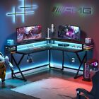L Shaped Gaming Desk With Led Lights And Power Outlet Corner Computer Desk With