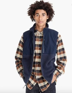 J.CREW SHERPA ZIP-FRONT VEST IN DARKEST NAVY - Picture 1 of 8