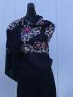 Black Floral Embroidered Scarves Sequined Hijab 26x70 Shawl Shoulder Wrap