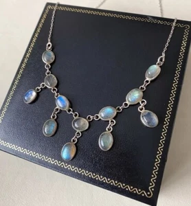 Vintage Sterling Silver 925 Stamped Labradorite Gemstone Crystal Necklace - Picture 1 of 3