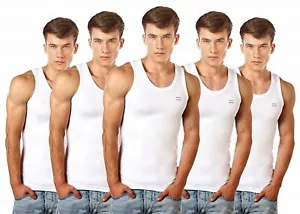 Lux Cozi Men's 100% Cotton White Vests (Pack of 5) 80 to 110 cm - Select Size - Picture 1 of 3